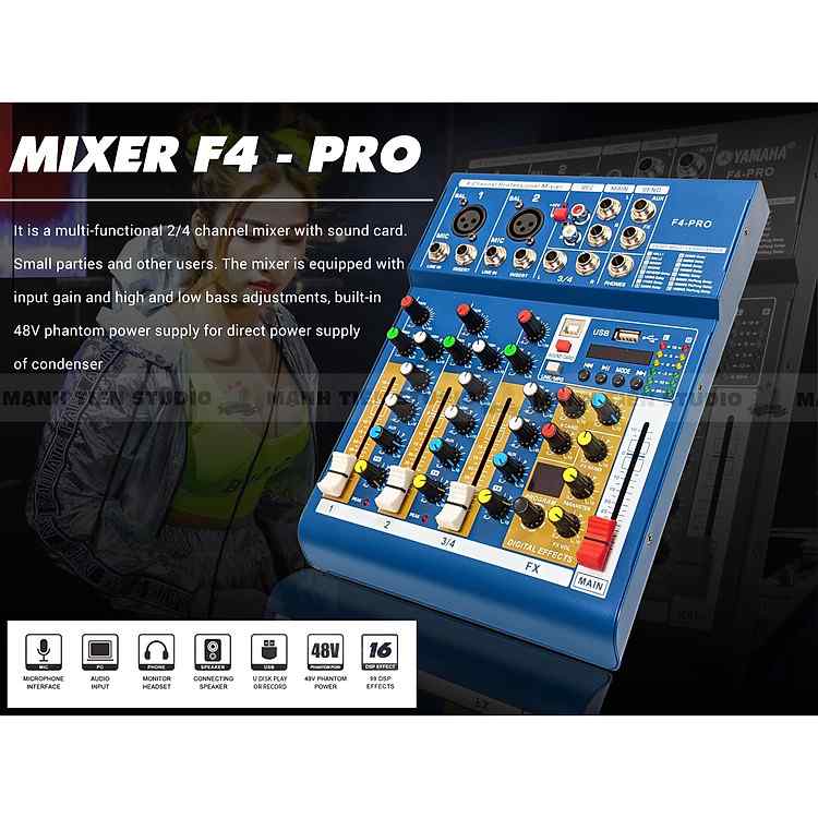Trải nghiệm karaoke online chuyên nghiệp với Mixer Yamaha F4 Pro tích hợp bluetooth và vang số hiện đại