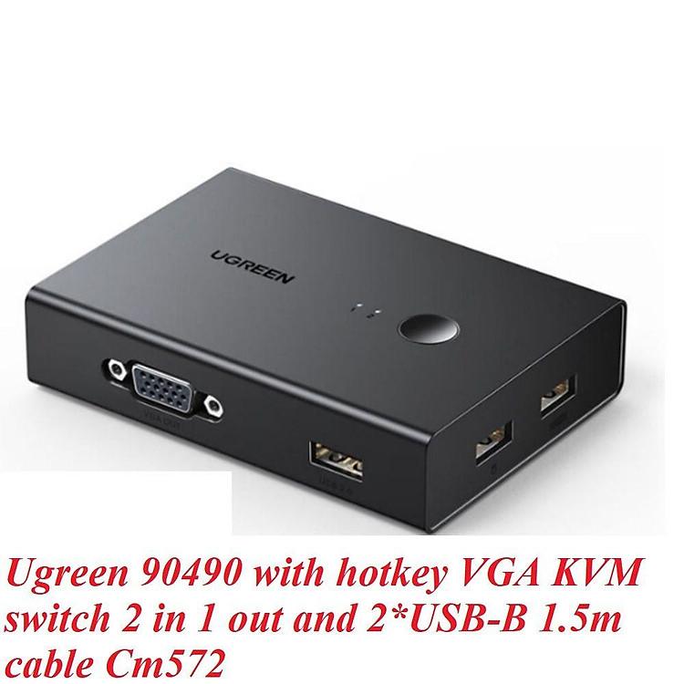 Ugreen UG90490 bộ chuyển tín hiệu 2 CPU dùng 1 màn hình VGA KVM Switch tích hợp cáp USB chính hãng