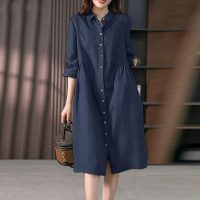 Váy đầm sơ mi thiết kế từ sợi Linen thiên nhiên phong cách Hàn Quốc trẻ trung cực thoáng mát