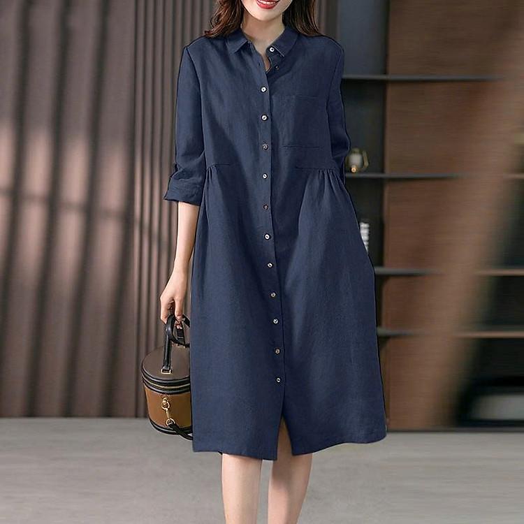 Váy đầm sơ mi thiết kế từ sợi Linen thiên nhiên phong cách Hàn Quốc trẻ trung cực thoáng mát
