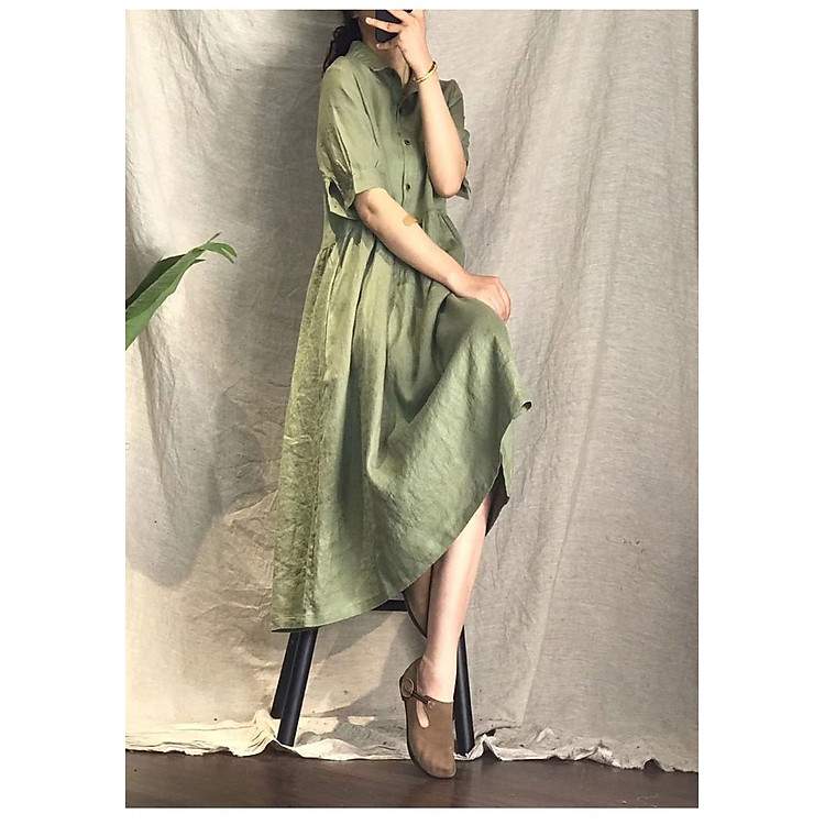 Váy đũi sơ mi Haint Boutique tay ngắn chất vải mềm mát chuẩn form dáng suông