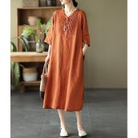 Váy linen nữ dáng dài tay lỡ thiết kế suông retro cao cấp Haint Boutique