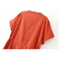 Váy linen suông cổ V đính cúc kèm dây thắt eo phong cách công sở Haint Boutique