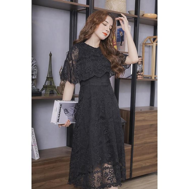 Váy Ren Đen 23V023 Pi Style Bèo Tay Tinh Xảo Chất Liệu Cao Cấp Mềm Mại Tôn Dáng