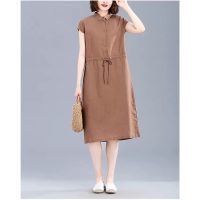 Váy suông linen tay ngắn cổ sơ mi HB70 đơn giản sang trọng và cực kỳ thoải mái