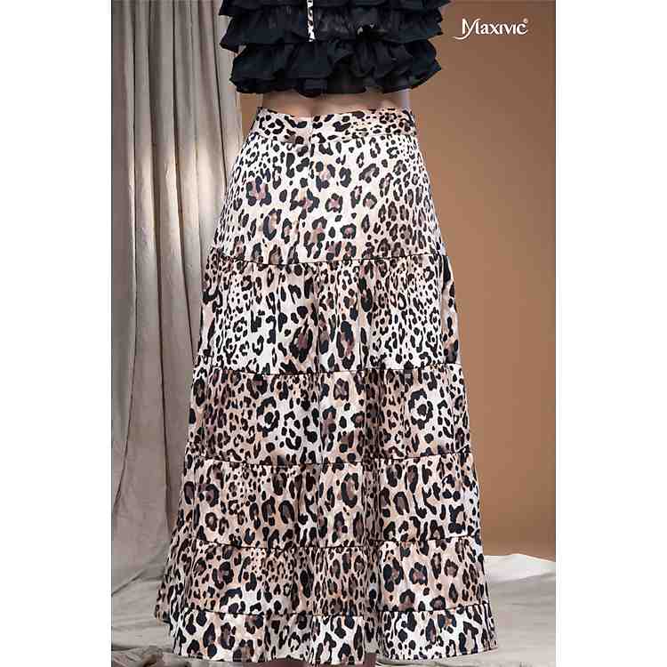 Váy tầng xòe da beo lụa cát LM102421 nét quyến rũ khó cưỡng cho mọi cô nàng