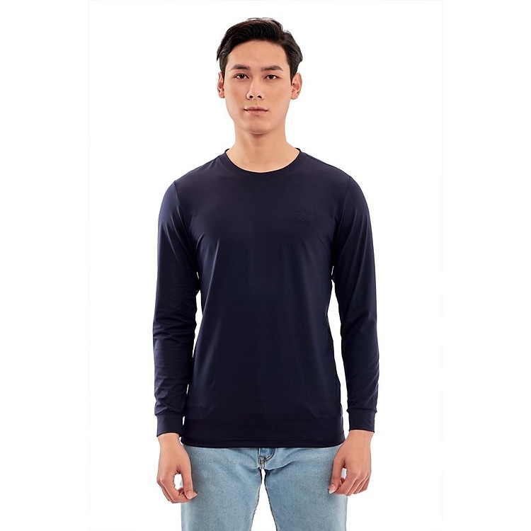 Áo thun nam dài tay Aligro màu navy ALGAPD059 chất thun cao cấp co giãn